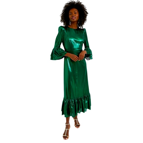 Mint Velvet Wedding Guest Dresses The Vampire'S Wife The Falconetti Ruffled Metallic Silk-Blend Midi Dress Mint Velvet Wedding Guest Dresses The Vampire'S Wife The Falconetti Ruffled Metallic Silk-Blend Midi Dress